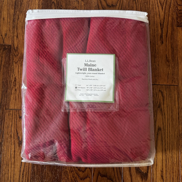 L.L. Bean Maine Twill Blanket Full Queen Red Lightweight 100% Cotton USA New159 - Picture 1 of 5